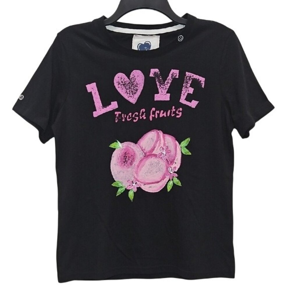 Just Madison Love Fresh Fruits T-Shirt Small New Women's Graphic Tee Black